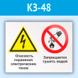 Знак «Опасность поражения электрическим током. Запрещается тушить водой», КЗ-48 (пластик, 600х400 мм)
